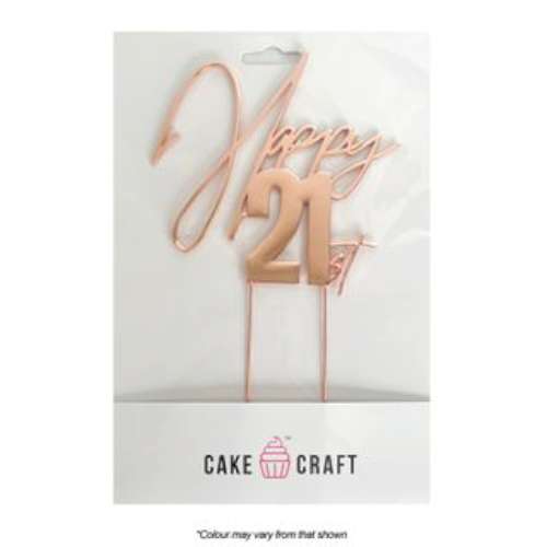 Happy 21st Metal Cake Topper - Rose Gold